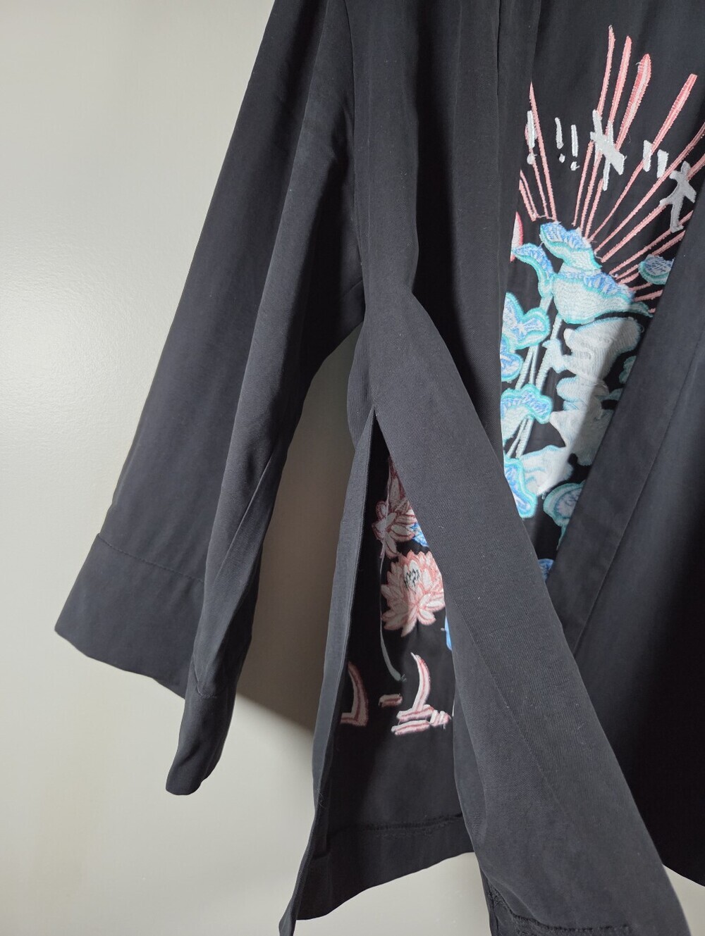 Topshop Embroidered Kimono Jacket Black Asian Graphic Back Print Size US 6 Boho - Picture 4 of 16